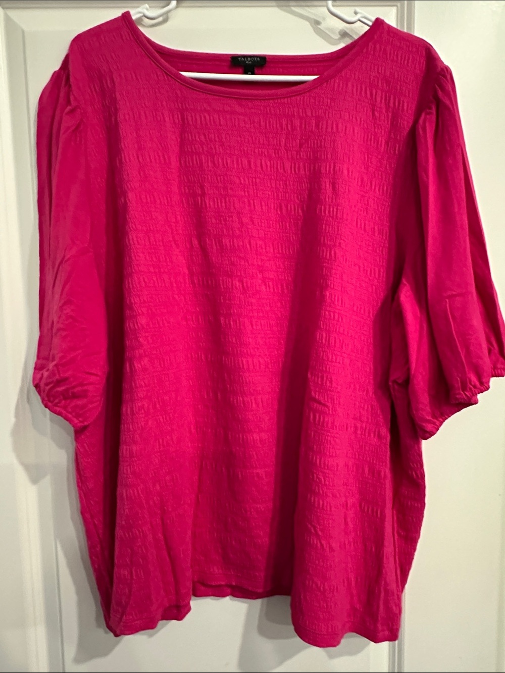 Talbots Hot Pink Textured Puff-Sleeve Tunic